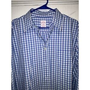 Brooks Brothers‎ 346 Button Front Shirt Men's XL Regular Fit Blue Plaid Cotton